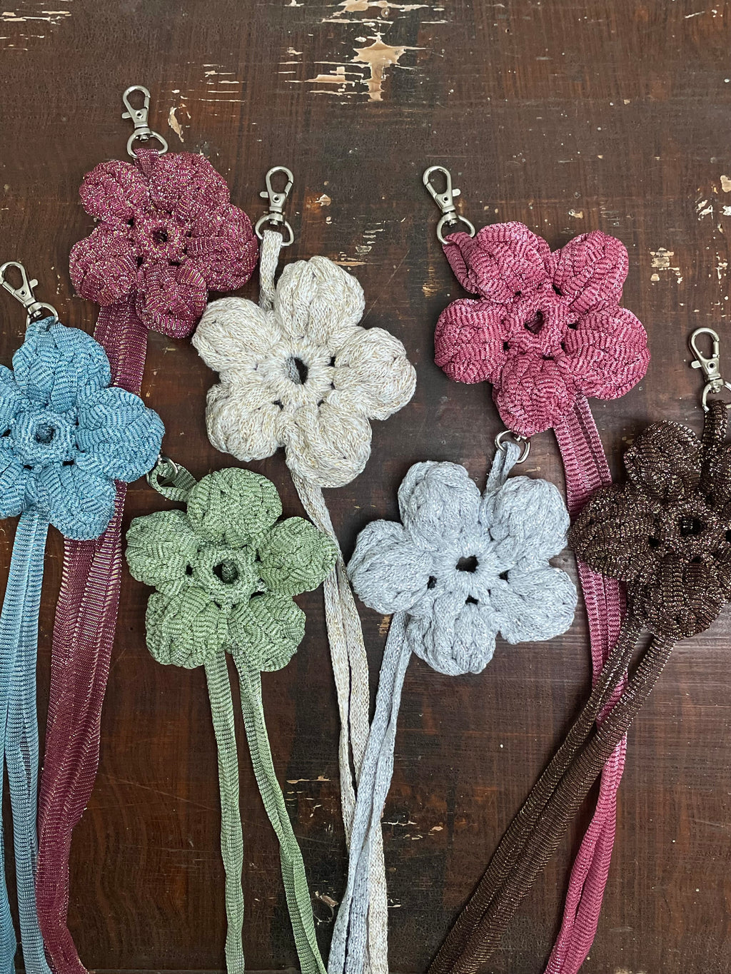 Flower bag charm - brown