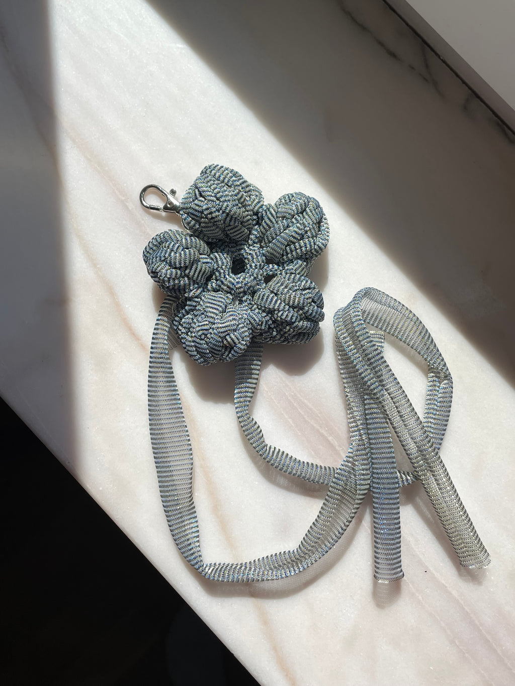 Flower bag charm - colorful silver