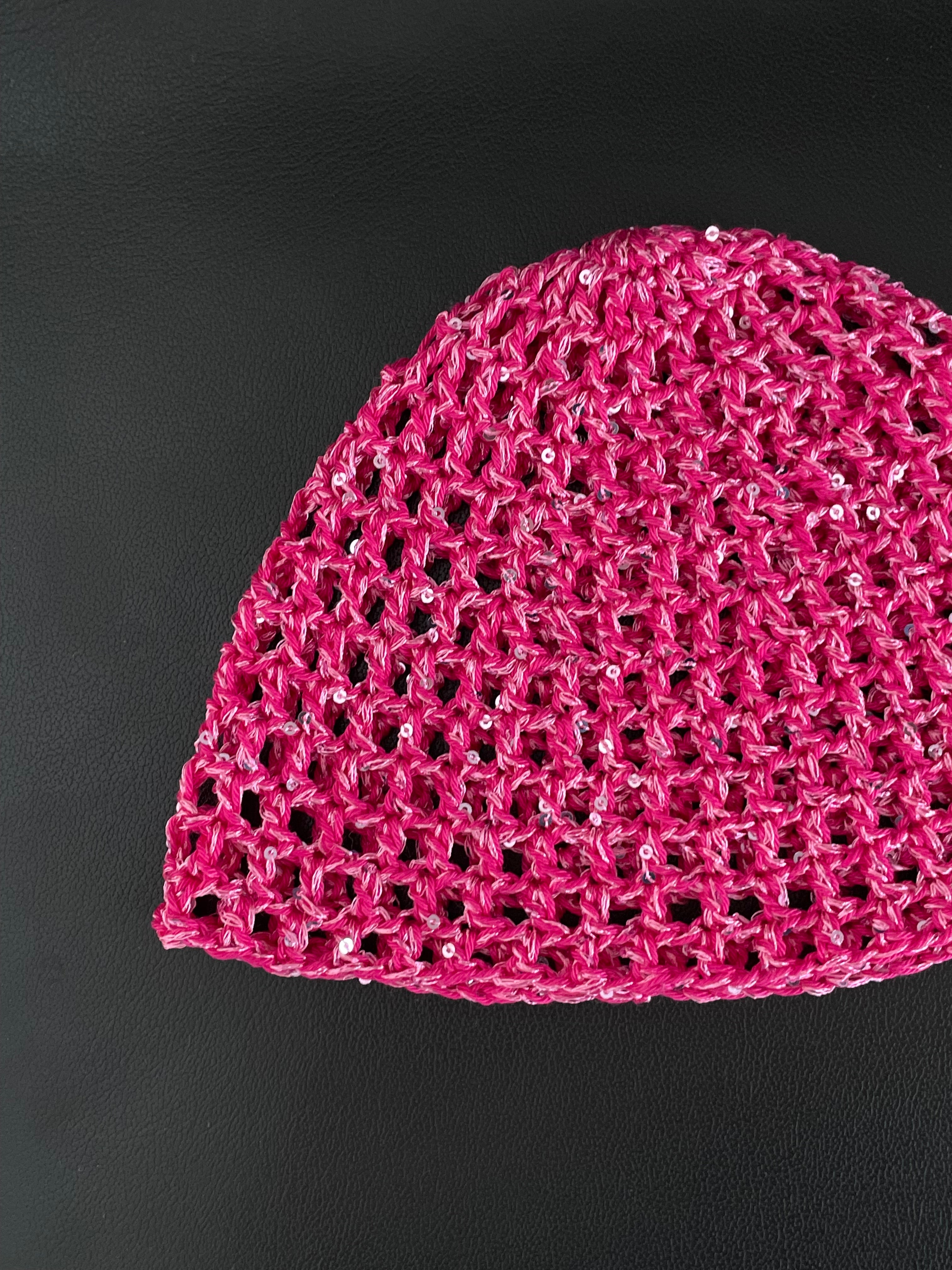 Glitter mesh hat - Cerise