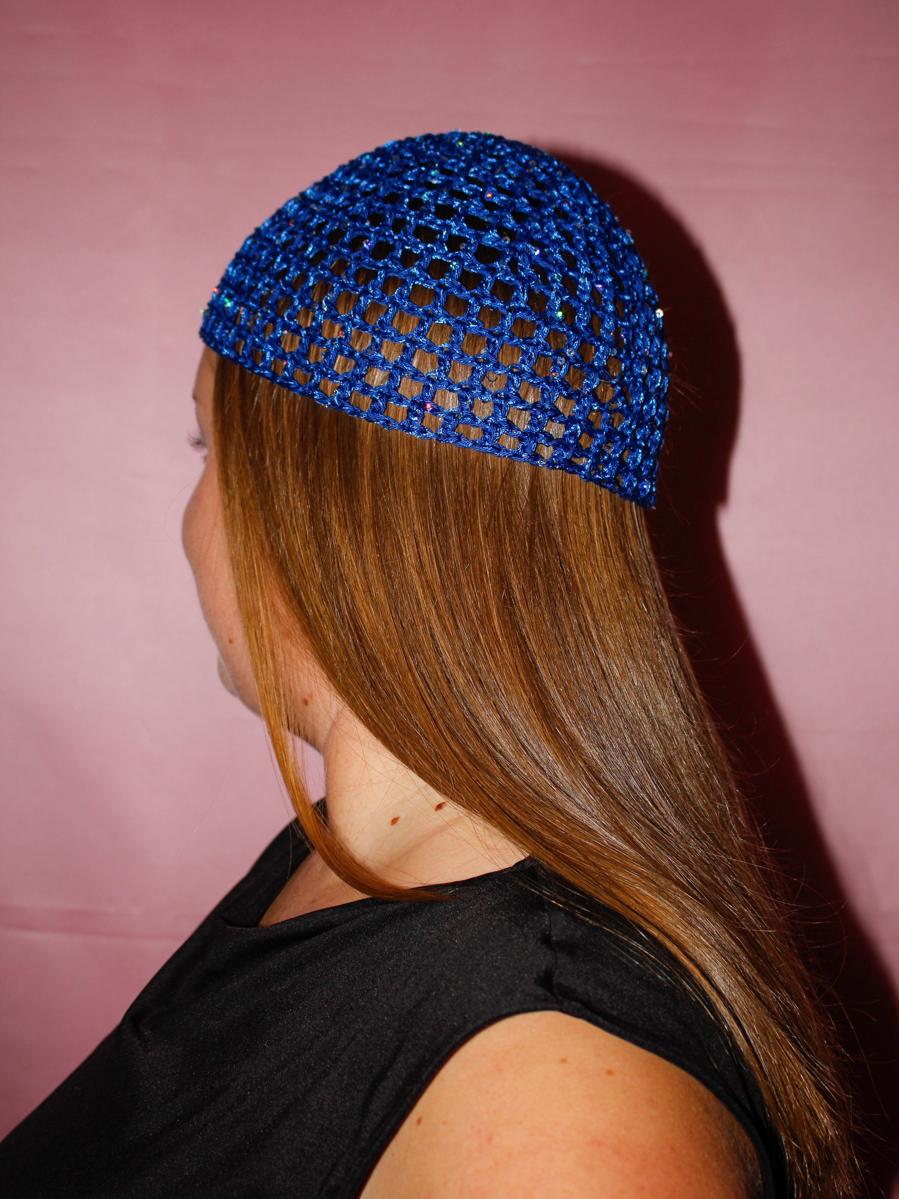 Glitter mesh hat - Koboltblå