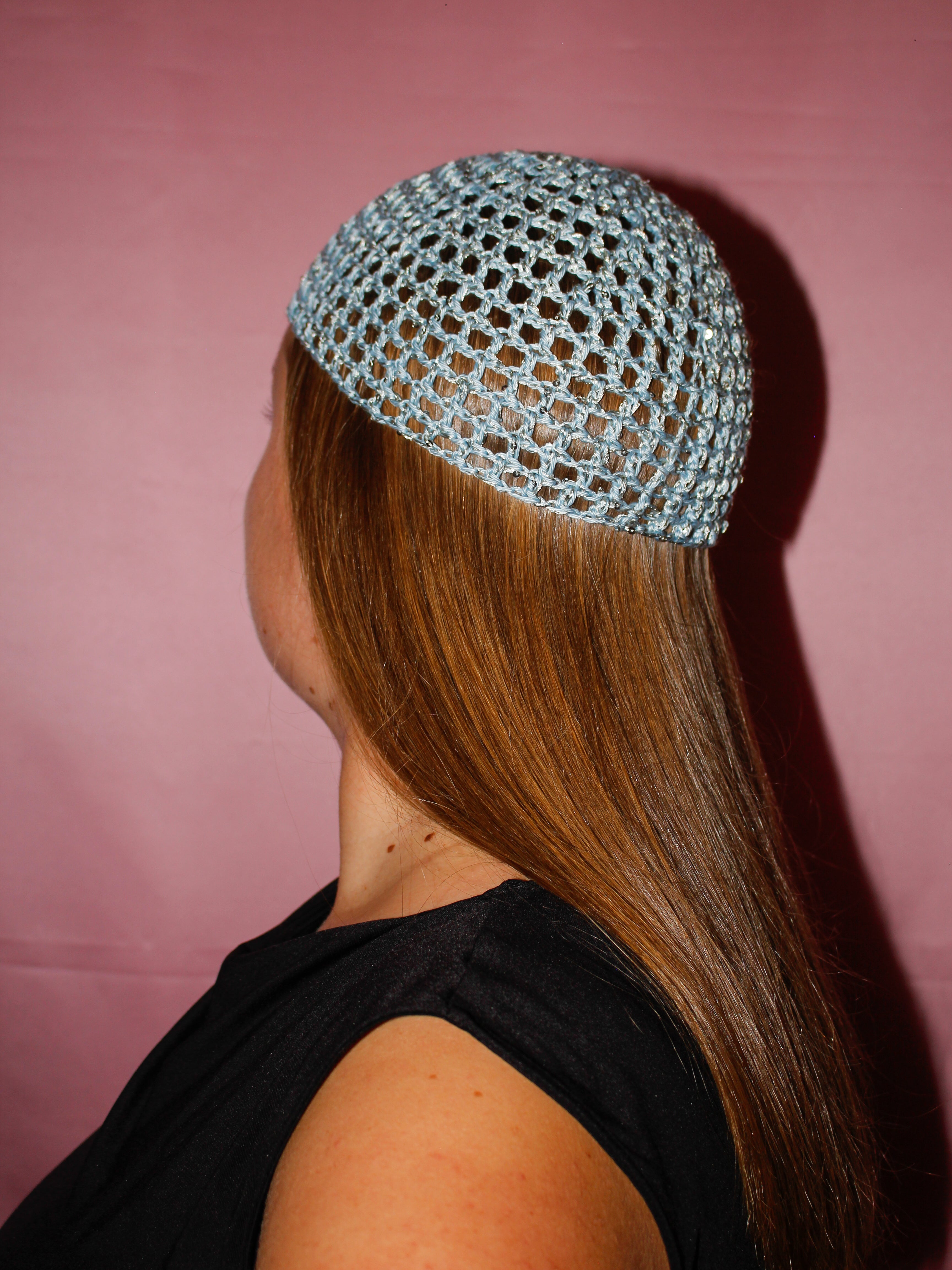 Glitter mesh hat - Silverblå