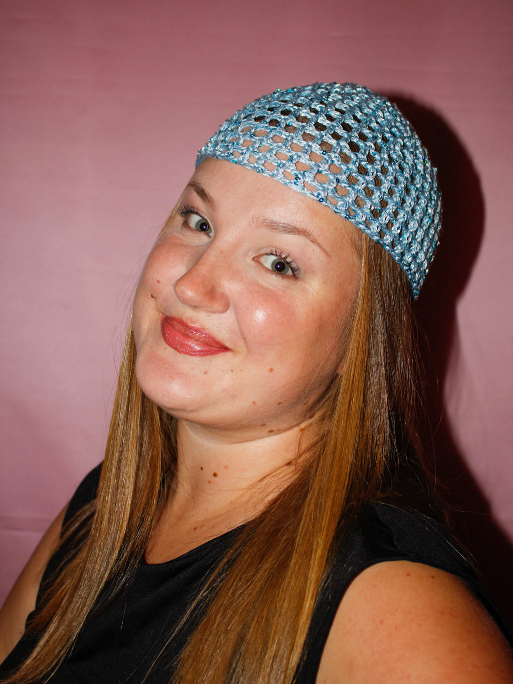 Glitter mesh hat - Ljusblå