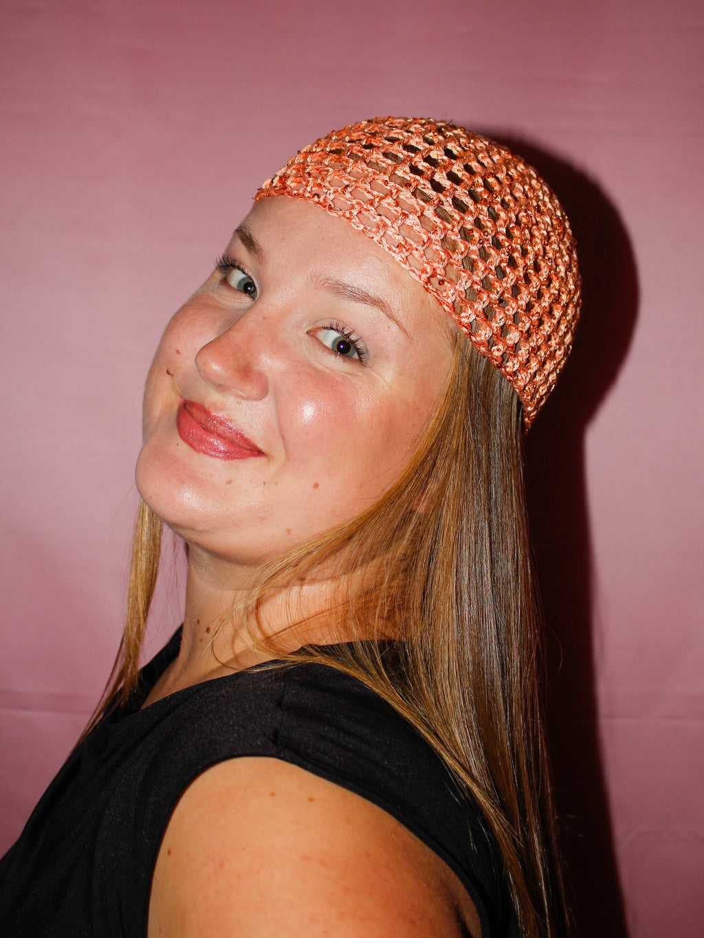 Glitter mesh hat - Persika