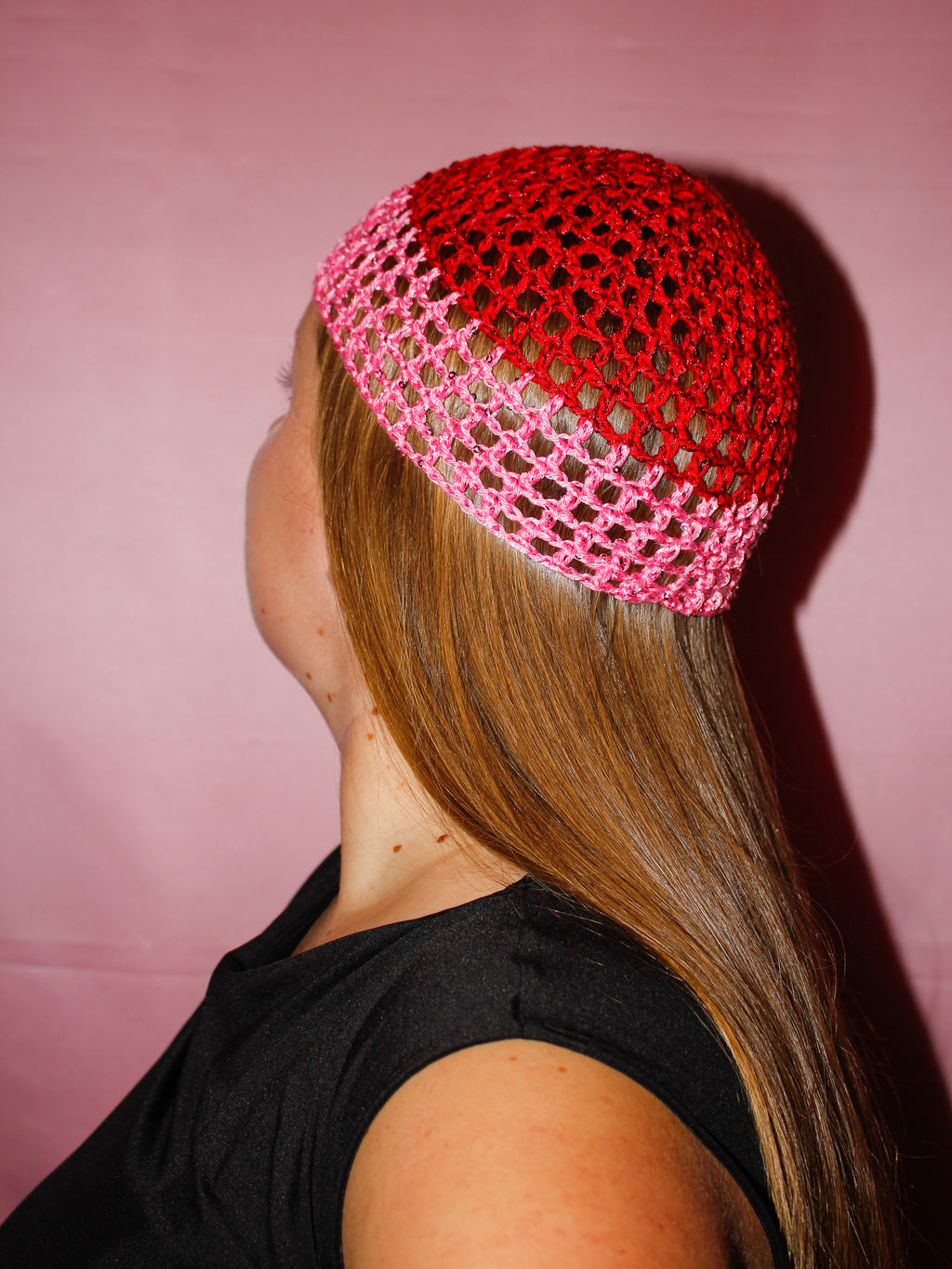 Glitter mesh hat - Röd/rosa
