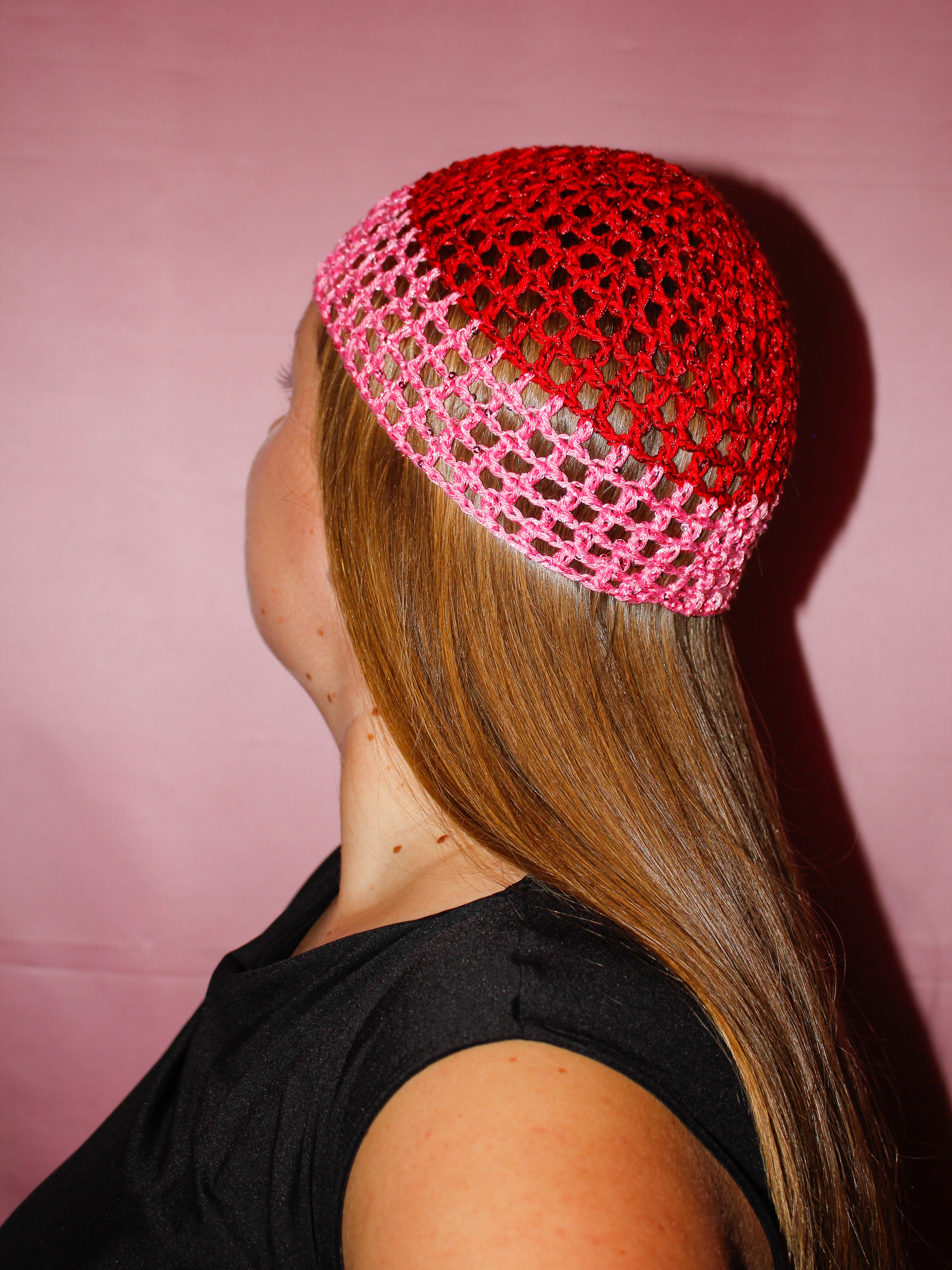 Glitter mesh hat - Röd/rosa